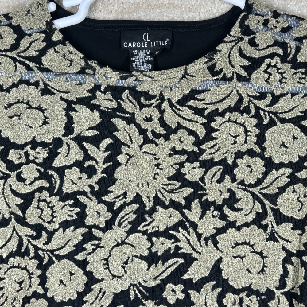 Carole Little Women 90s Whimsigoth Floral Lace Metallic Top Black Gold Small S